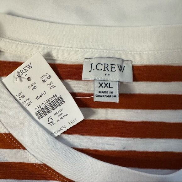 J Crew Factory Orange Long Sleeve Striped Tee Size 2XL Cotton Crew Neck Casual - Picture 4 of 10
